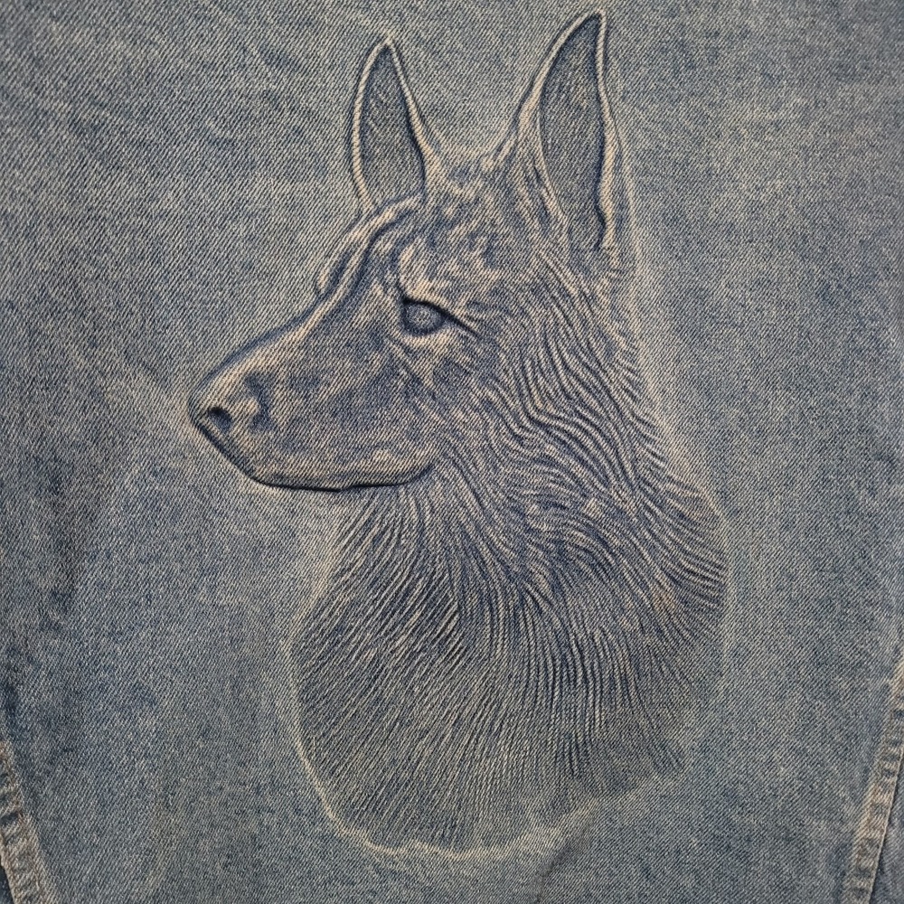 Vintage Tyca Denim Jean Jacket Embossed German Shepherd Dog USA Made Sz XL